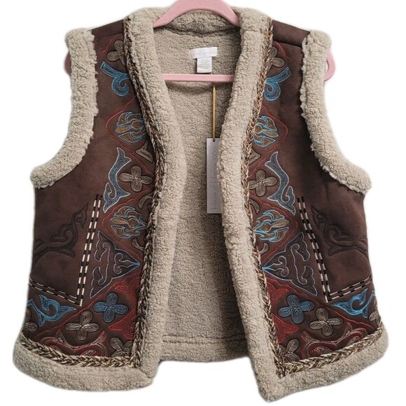 House of Harlow 1960 Embroidered Faux Shearling Vest One Size Boho Western - Picture 1 of 12